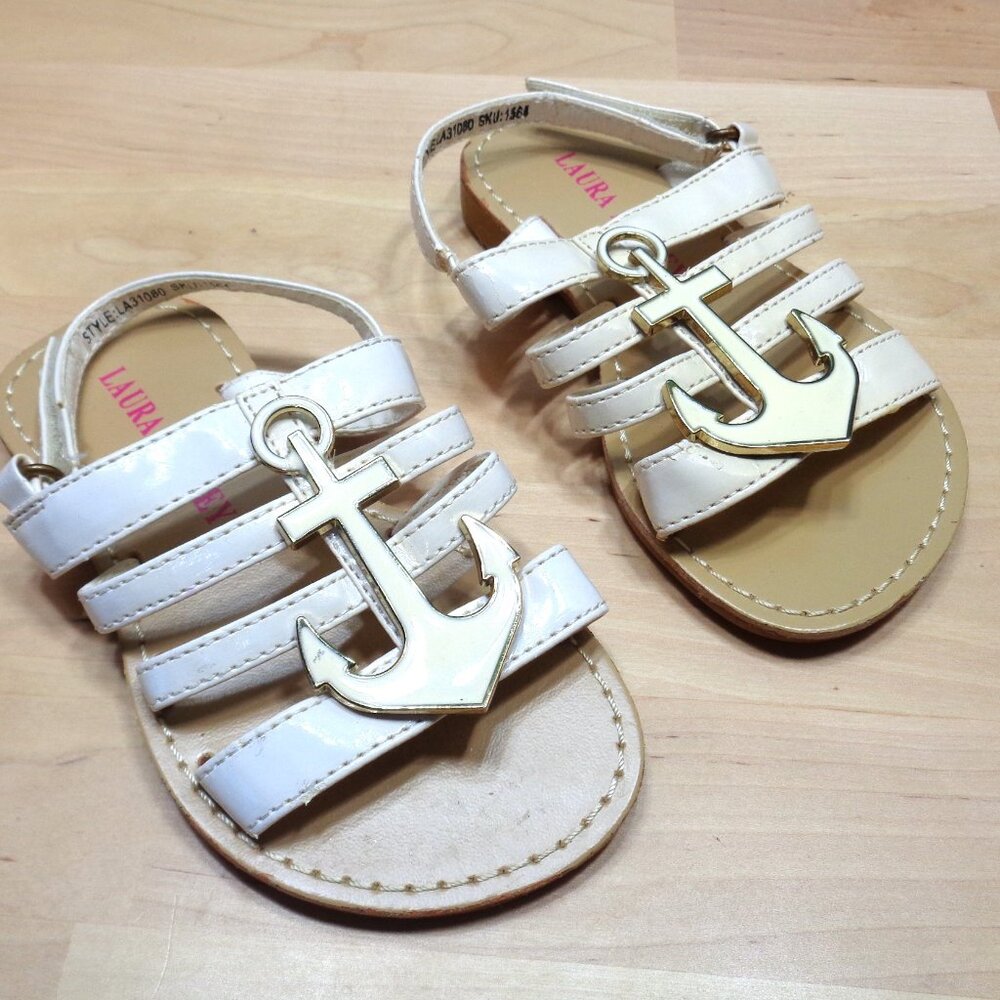 LAURA ASHLEY WHITE WITH ANCHOR ON TOP STRAPPY TODDLER GIRLS SHOES SIZE 5